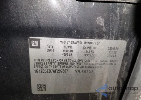 2010 Chevrolet Malibu Lt from USA, damaged, VIN 1G1ZC5EB7AF287687